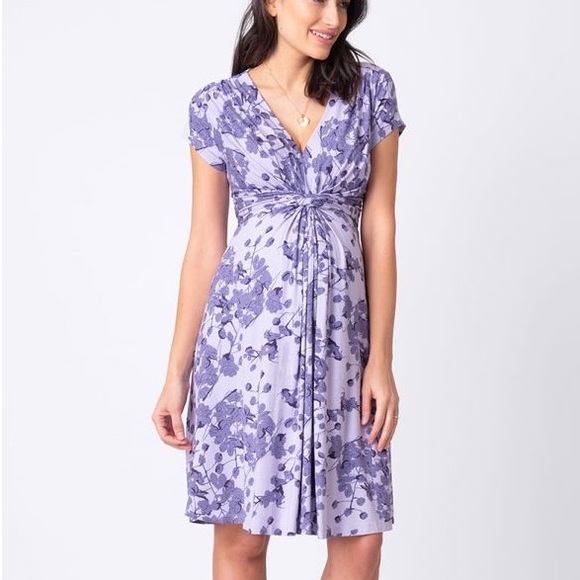 Seraphine Lavender Blossom Knot Front Maternity Dress - Picture 2 of 7